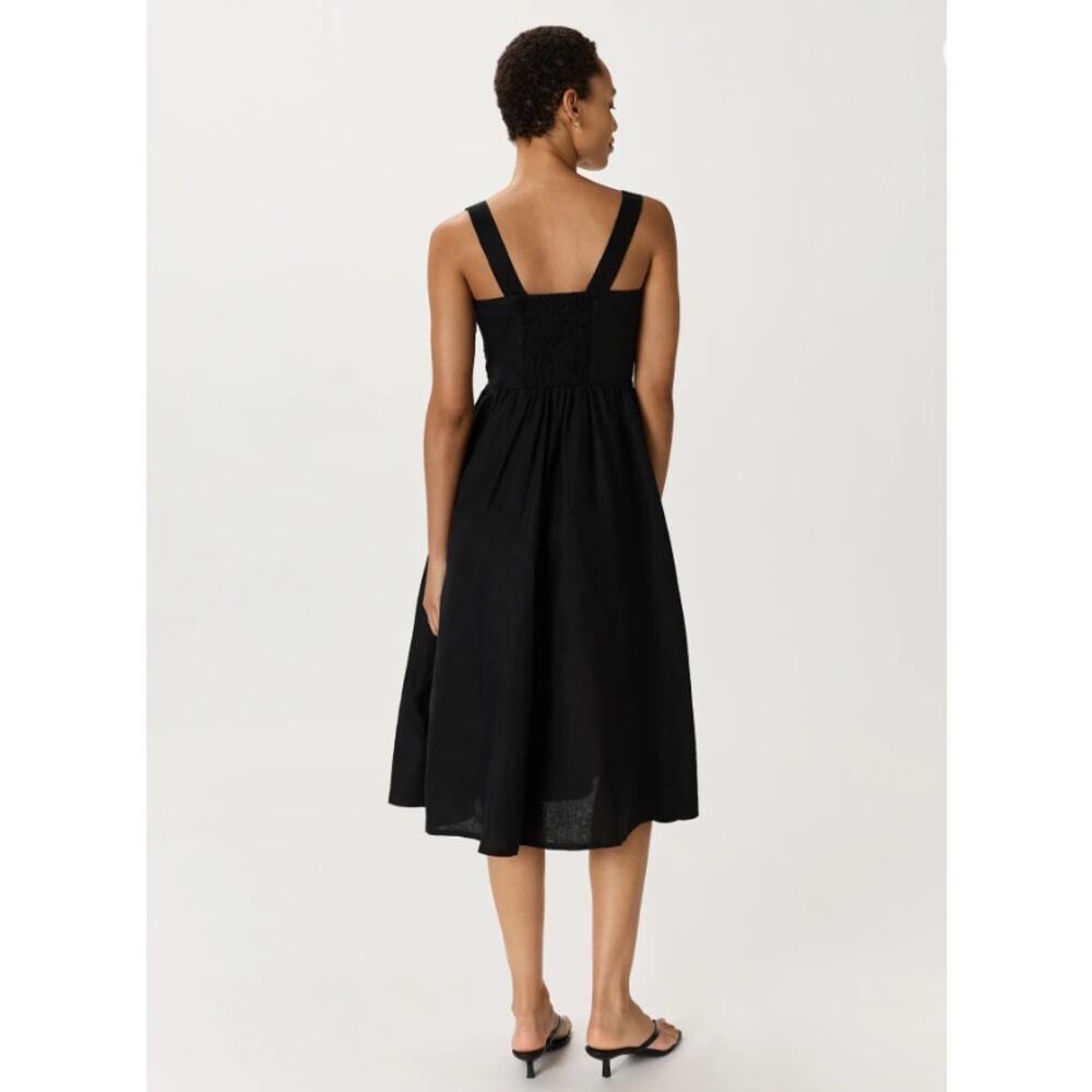 NWT Quince Women Casual 100% European Linen Fit & Flare Midi Dress Size L Black - Picture 3 of 10